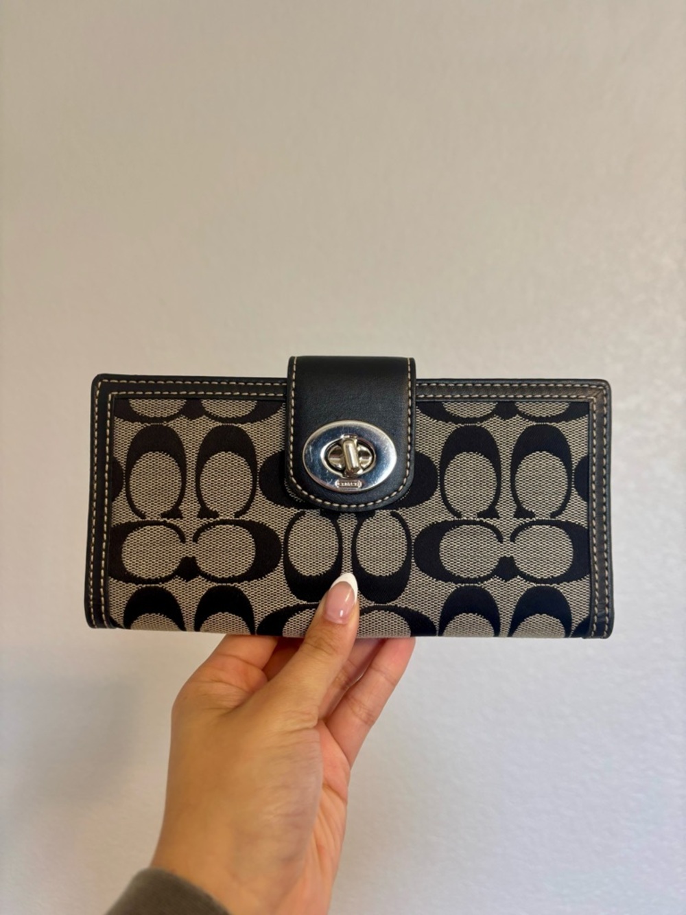 Coach Black Signature Canvas Turnlock Wallet